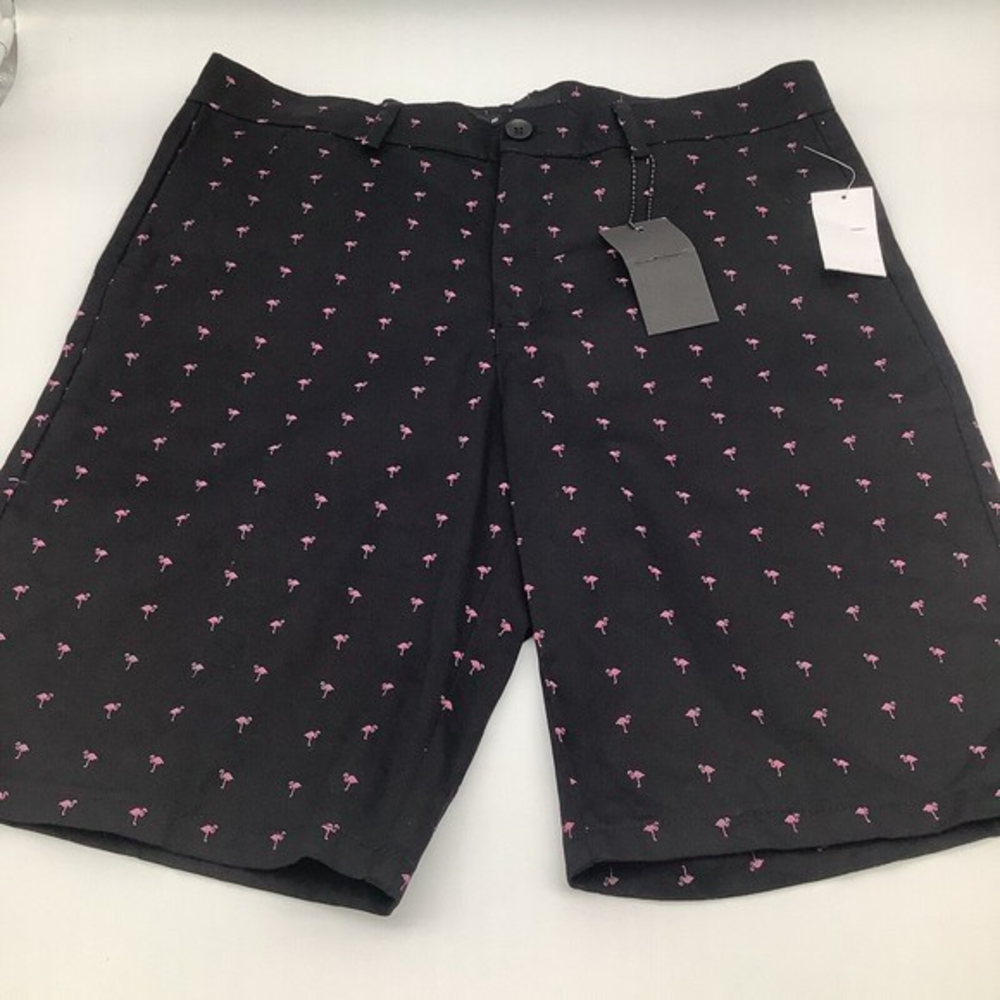 Public Record Mens Regular Fit‎ Black Pink Flamingo Shorts Size 32 NWT